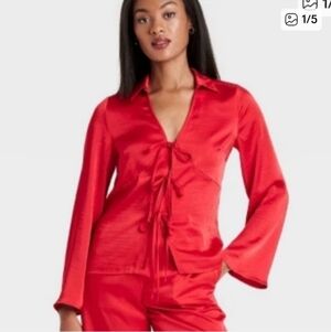 Stylish Red Satin Blouse. XL. New